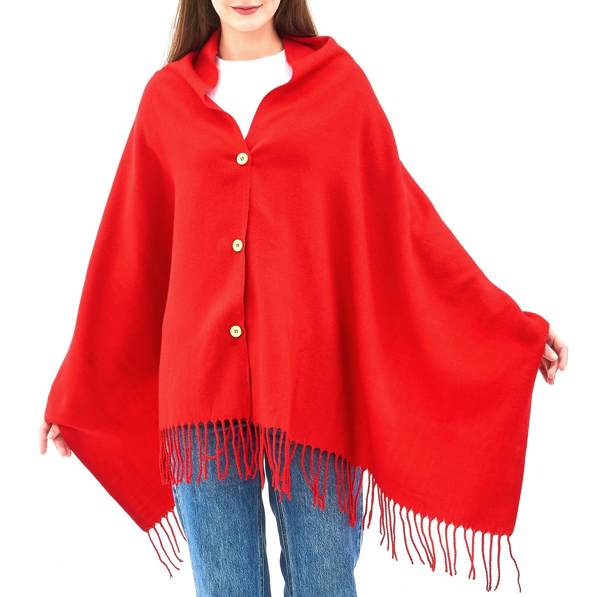 Alpine Swiss Womens Shawl Evening Wrap Pashmina Large Scarf Fringe Cape Poncho – Red