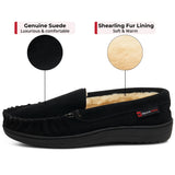 Alpine Swiss Mens Moccasin Slippers Genuine Suede House Shoe Memory Foam Insole – Black