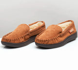 Alpine Swiss Mens Moccasin Slippers Genuine Suede House Shoe Memory Foam Insole – Chestnut