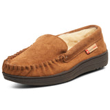 Alpine Swiss Mens Moccasin Slippers Genuine Suede House Shoe Memory Foam Insole – Chestnut