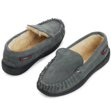 Alpine Swiss Mens Moccasin Slippers Genuine Suede House Shoe Memory Foam Insole – Gray