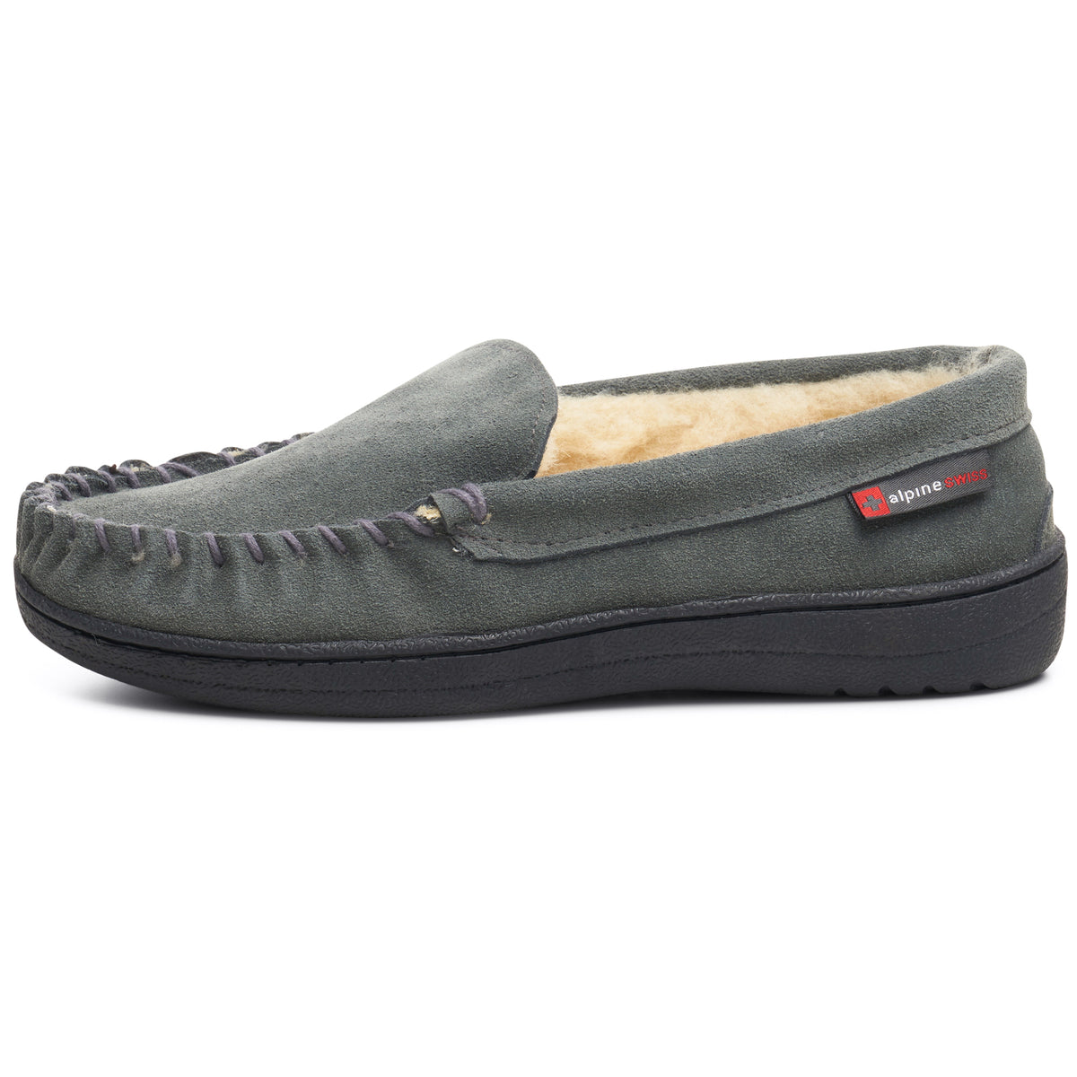 Alpine Swiss Mens Moccasin Slippers Genuine Suede House Shoe Memory Foam Insole – Gray
