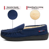 Alpine Swiss Mens Moccasin Slippers Genuine Suede House Shoe Memory Foam Insole – Navy