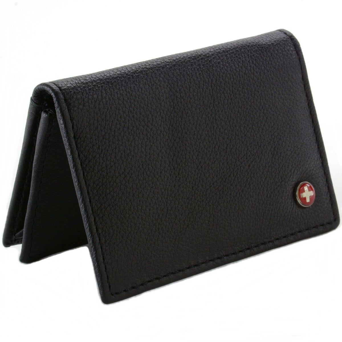 Alpine Swiss Expandable Business Card Case Genuine Leather Front Pocket Wallet – Black