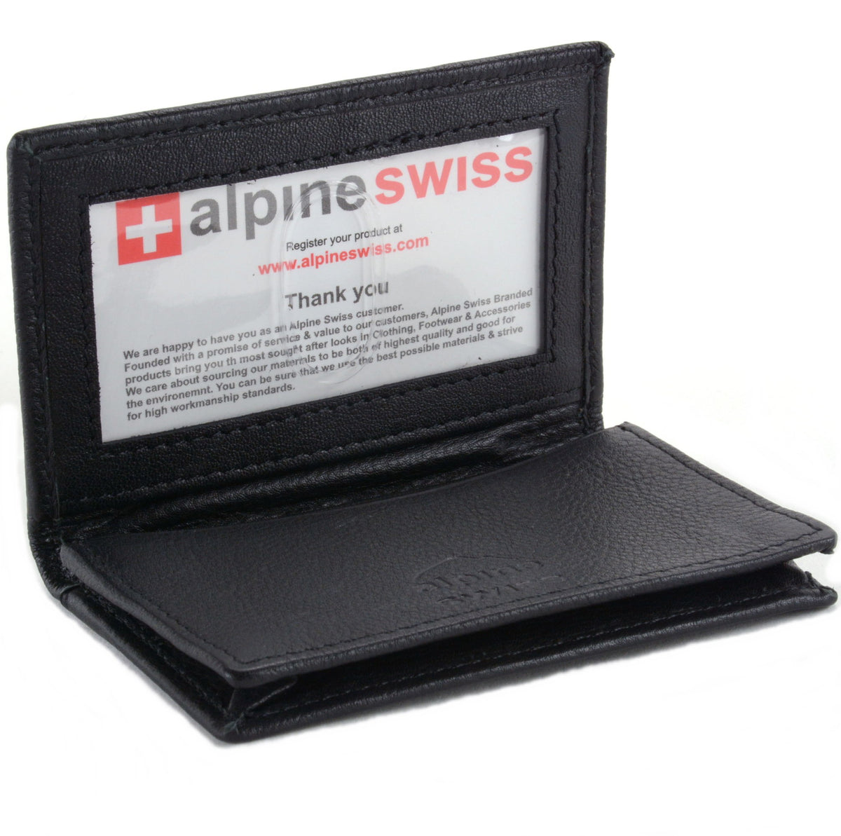 Alpine Swiss Expandable Business Card Case Genuine Leather Front Pocket Wallet – Black