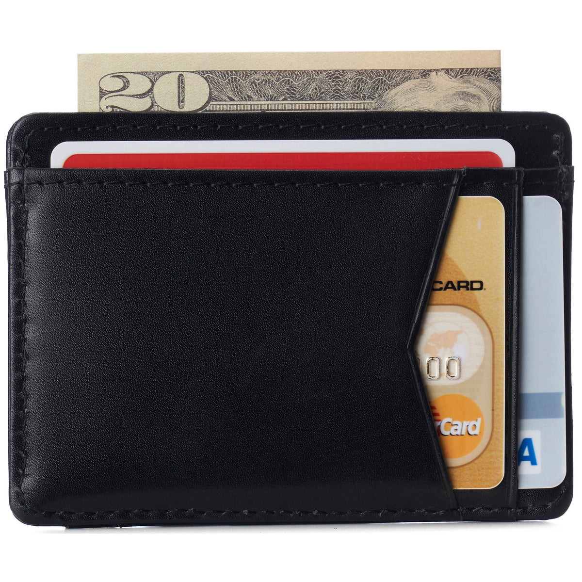 Alpine Swiss Men RFID Safe Minimalist Front Pocket Wallet Leather Thin Card Case – Smooth Finish Black