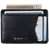 Alpine Swiss Men RFID Safe Minimalist Front Pocket Wallet Leather Thin Card Case – Glossy Nappa Black