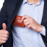 Alpine Swiss Men RFID Safe Minimalist Front Pocket Wallet Leather Thin Card Case – Glossy Nappa Tan