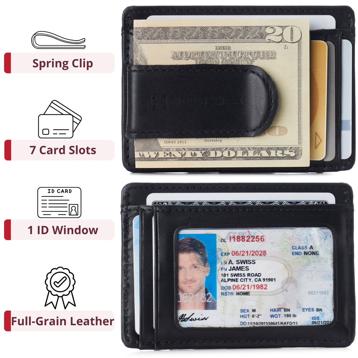 Alpine Swiss RFID Dermot Money Clip Front Pocket Wallet For Men Leather Comes in a Gift Box