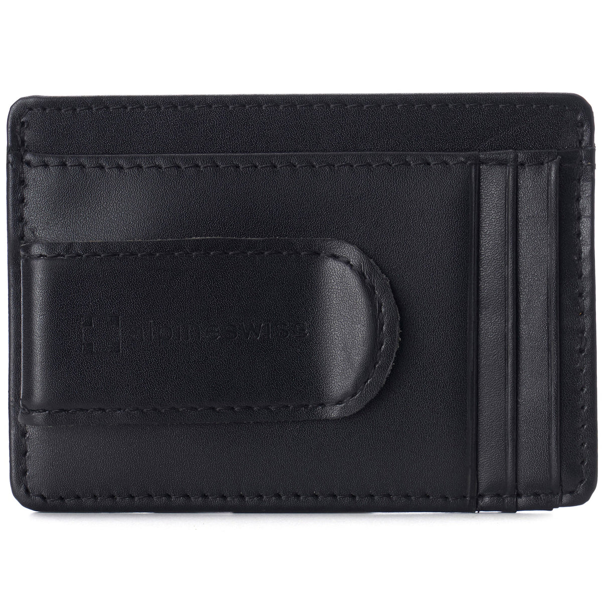 Alpine Swiss Mens RFID Money Clip Leather Minimalist Wallet Card Case ID Window – Smooth Finish Black