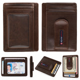 Alpine Swiss RFID Dermot Money Clip Front Pocket Wallet - Glossy Nappa Brown