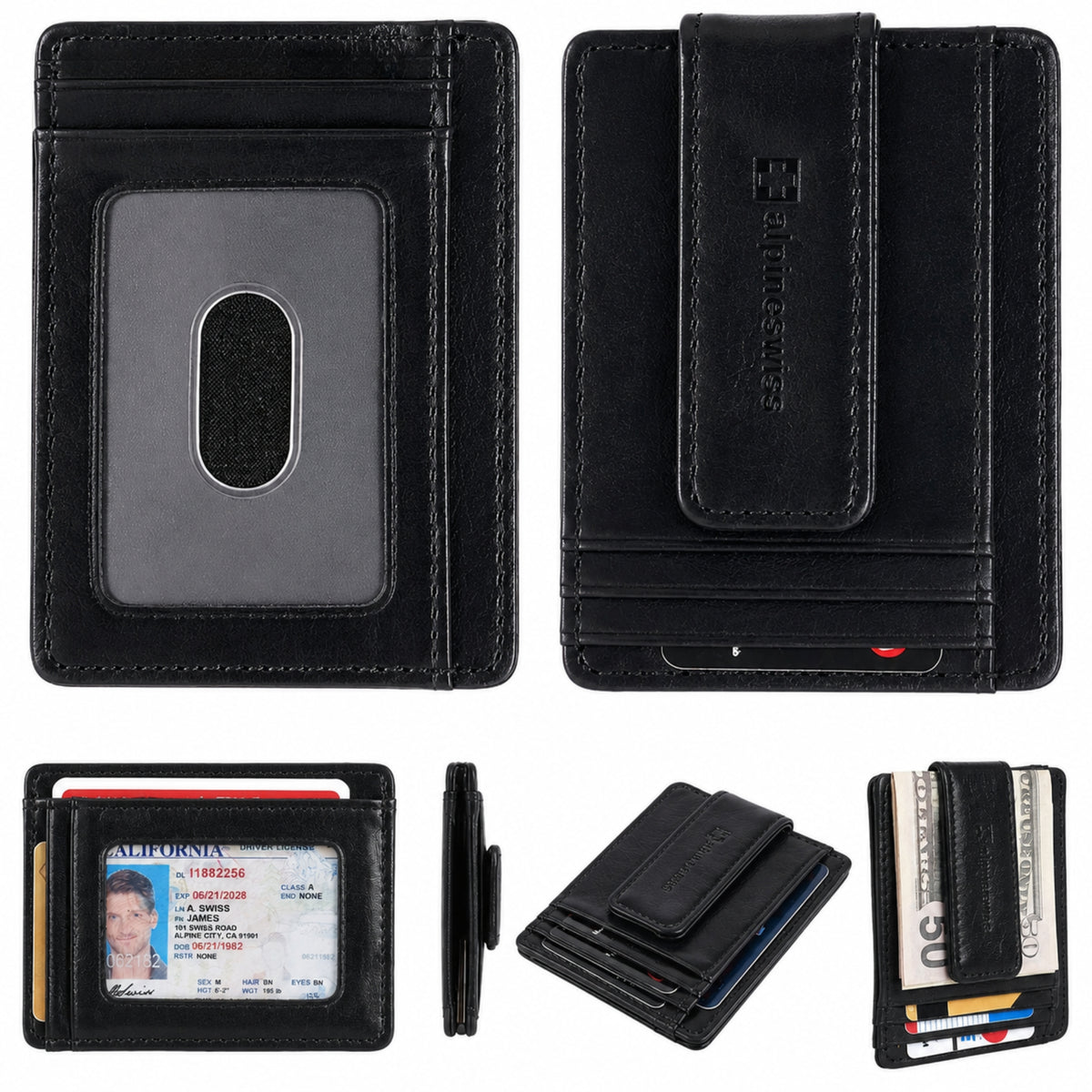 Alpine Swiss Mens RFID Safe Magnetic Money Clip Wallet Slim Front Pocket Wallet – Smooth Finish Black