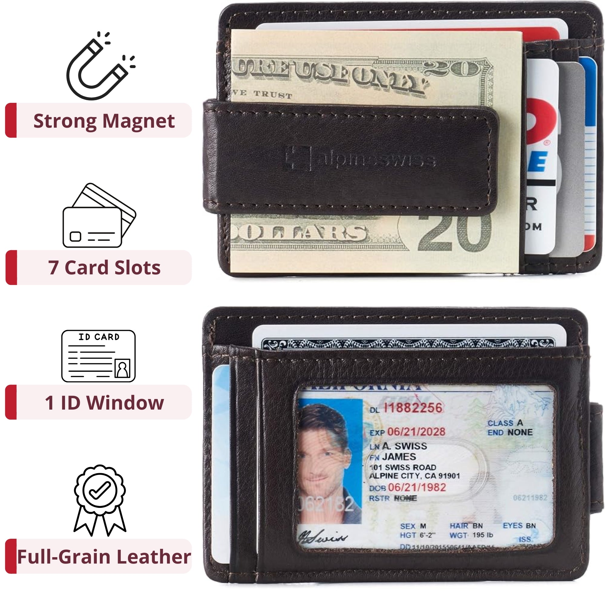 Alpine Swiss Harper Mens RFID Slim Money Clip Front Pocket Wallet