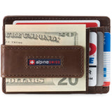 Alpine Swiss Mens RFID Safe Magnetic Money Clip Wallet Slim Front Pocket Wallet – Glossy Nappa Brown