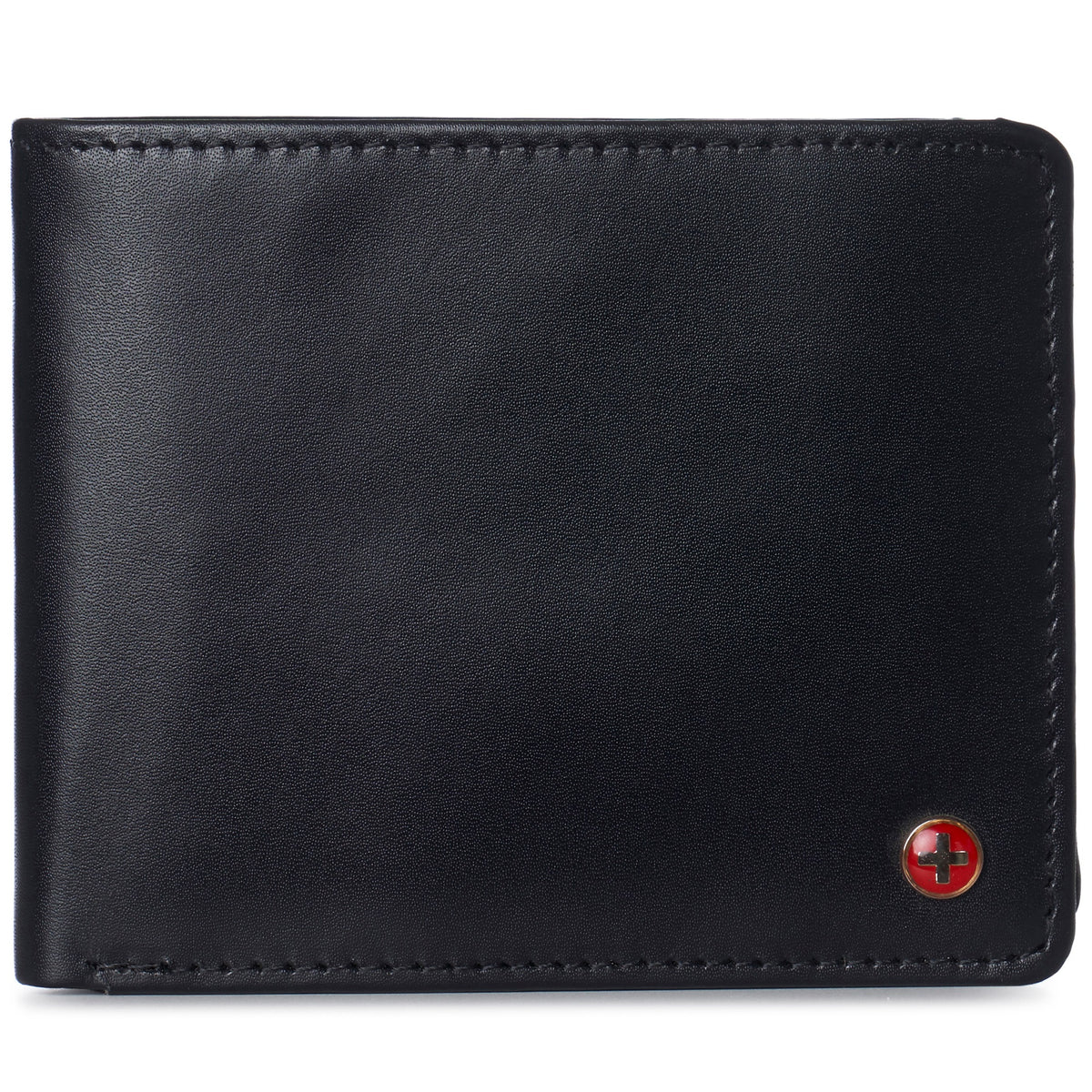 Alpine Swiss Wallet for Men Nolan Commuter Bifold Dual ID Windows for License Work – Smooth Finish Black