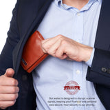 Alpine Swiss Men's Leon RFID Trifold Pocket Wallet – Glossy Nappa Tan