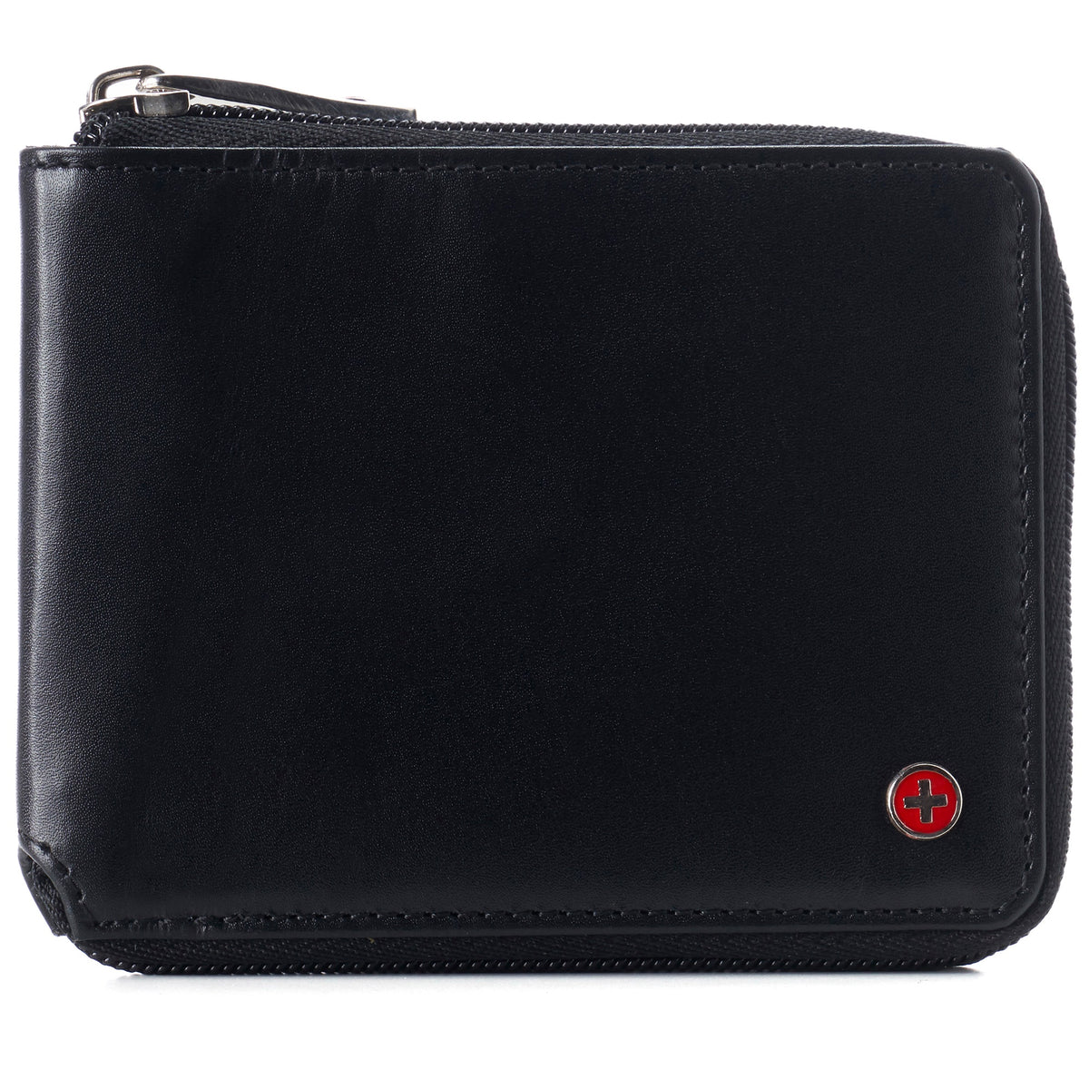 Alpine Swiss Logan Zipper Bifold Wallet – Smooth Finish Black