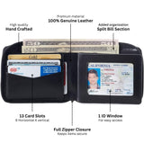 Alpine Swiss Logan Zipper Bifold Wallet – Smooth Finish Black