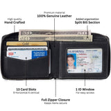 Alpine Swiss Logan Zipper Bifold Wallet – Nubuck Black
