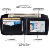 Alpine Swiss Logan Zipper Bifold Wallet – Glossy Nappa Black