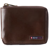 Alpine Swiss Logan Zipper Bifold Wallet – Glossy Nappa Brown