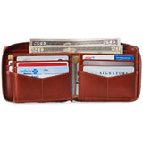Alpine Swiss Logan Zipper Bifold Wallet – Glossy Nappa Tan