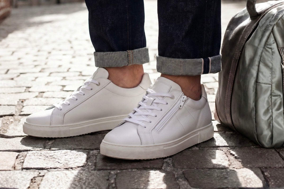 white tealther sneakers