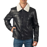 Alpine Swiss Aaron Mens Trucker Jacket – Faux Leather Black
