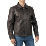 Alpine Swiss Aaron Mens Trucker Jacket – Faux Leather Brown