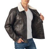 Alpine Swiss Aaron Mens Trucker Jacket – Faux Leather Brown