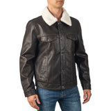 Alpine Swiss Aaron Mens Trucker Jacket – Faux Leather Brown