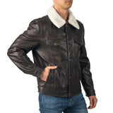 Alpine Swiss Aaron Mens Trucker Jacket – Faux Leather Brown