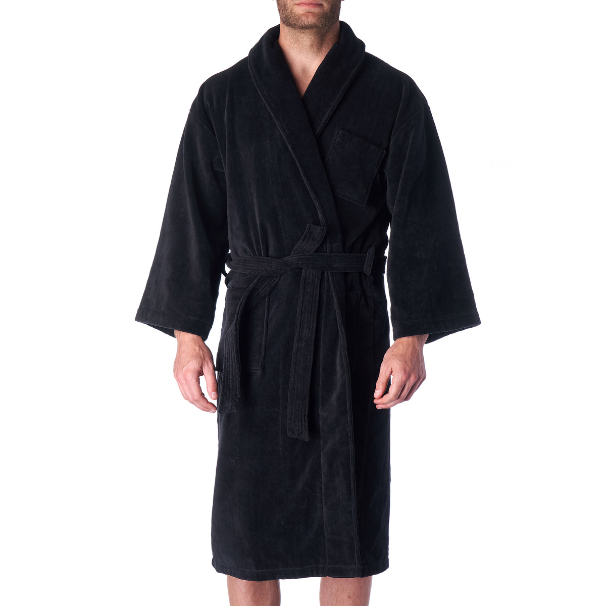 Alpine Swiss Pure Cotton Men Terry Cloth Bathrobe Super Absorbent Hotel Spa Robe – Black