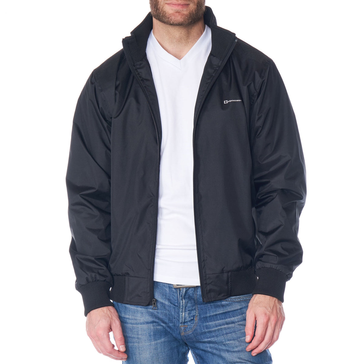 Alpine Swiss Mens Lightweight Bomber Jacket Casual Windbreaker Varsity Coat – Black