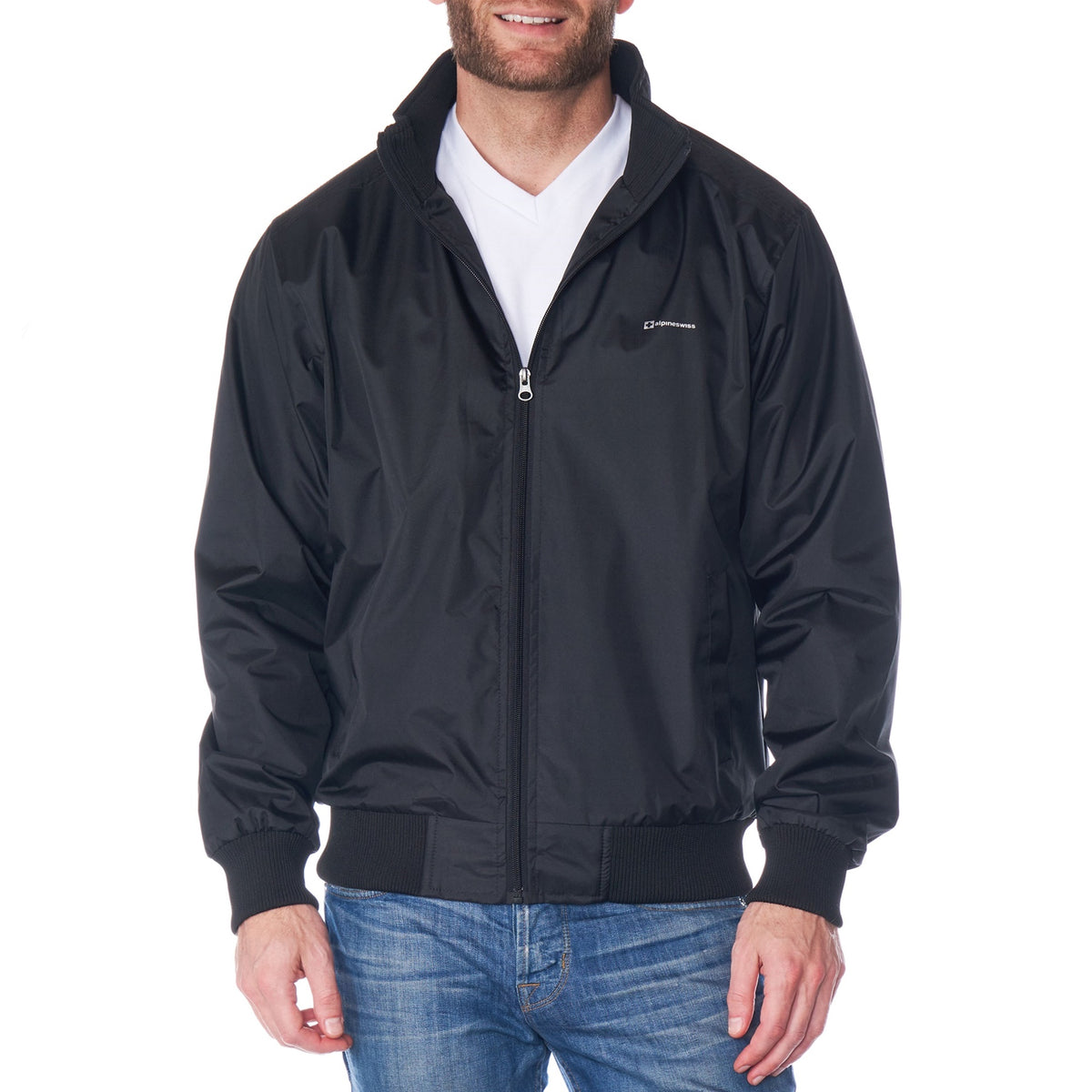 Alpine Swiss Mens Lightweight Bomber Jacket Casual Windbreaker Varsity Coat – Black