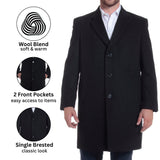 Alpine Swiss Luke Mens Wool Blend Overcoat Single Breasted Coat Tailored Topcoat – Black