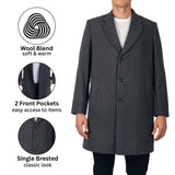 Alpine Swiss Luke Mens Wool Blend Overcoat Single Breasted Coat Tailored Topcoat – Gray