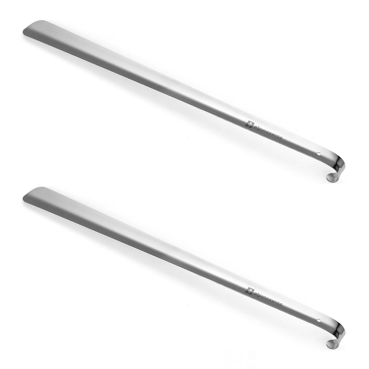 Alpine Swiss Metal Shoe Horn Long Handle 20” or 16” Shoe Helper Steel Shoehorn – Silver