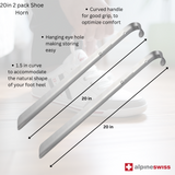 Alpine Swiss Metal Shoe Horn Long Handle 20” or 16” Shoe Helper Steel Shoehorn – Silver