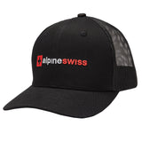 Alpine Swiss Mens Trucker Hat Snapback Mesh Back Cap Adjustable Baseball Cap – Embroidered Black