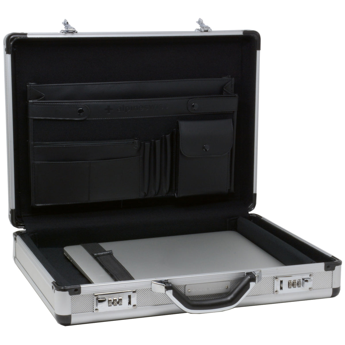 Alpine Swiss Executive Aluminum Briefcase Padded Laptop Briefcase For Men Hard Shell – Silver