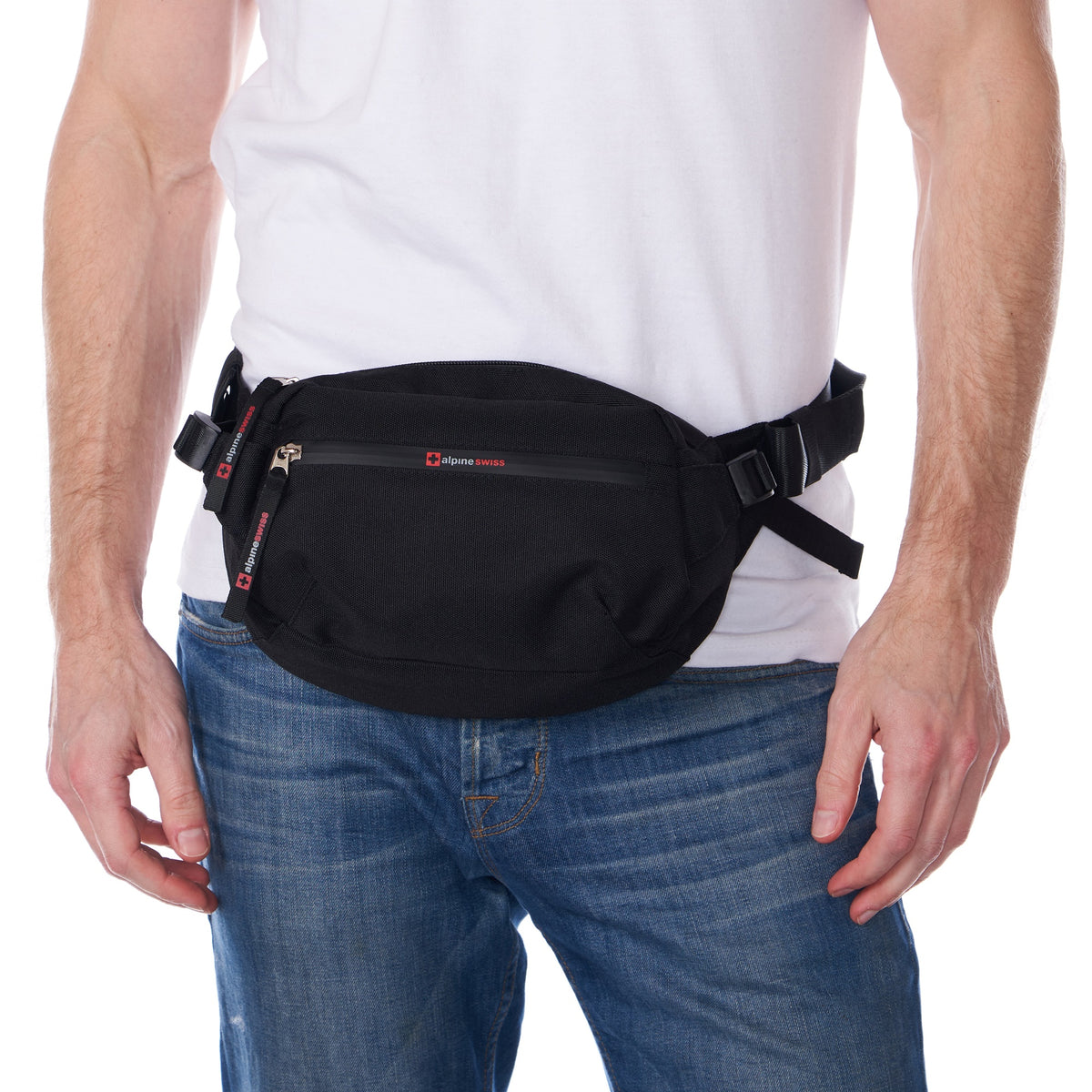 Alpine Swiss Fanny Pack Adjustable Waist Bag Sling Crossbody Chest Pack Bum Bag – Black