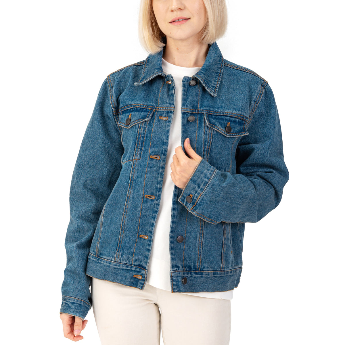 Alpine Swiss Womens Denim Jacket Classic Trucker Jean Jacket Button Up Coat – Denim