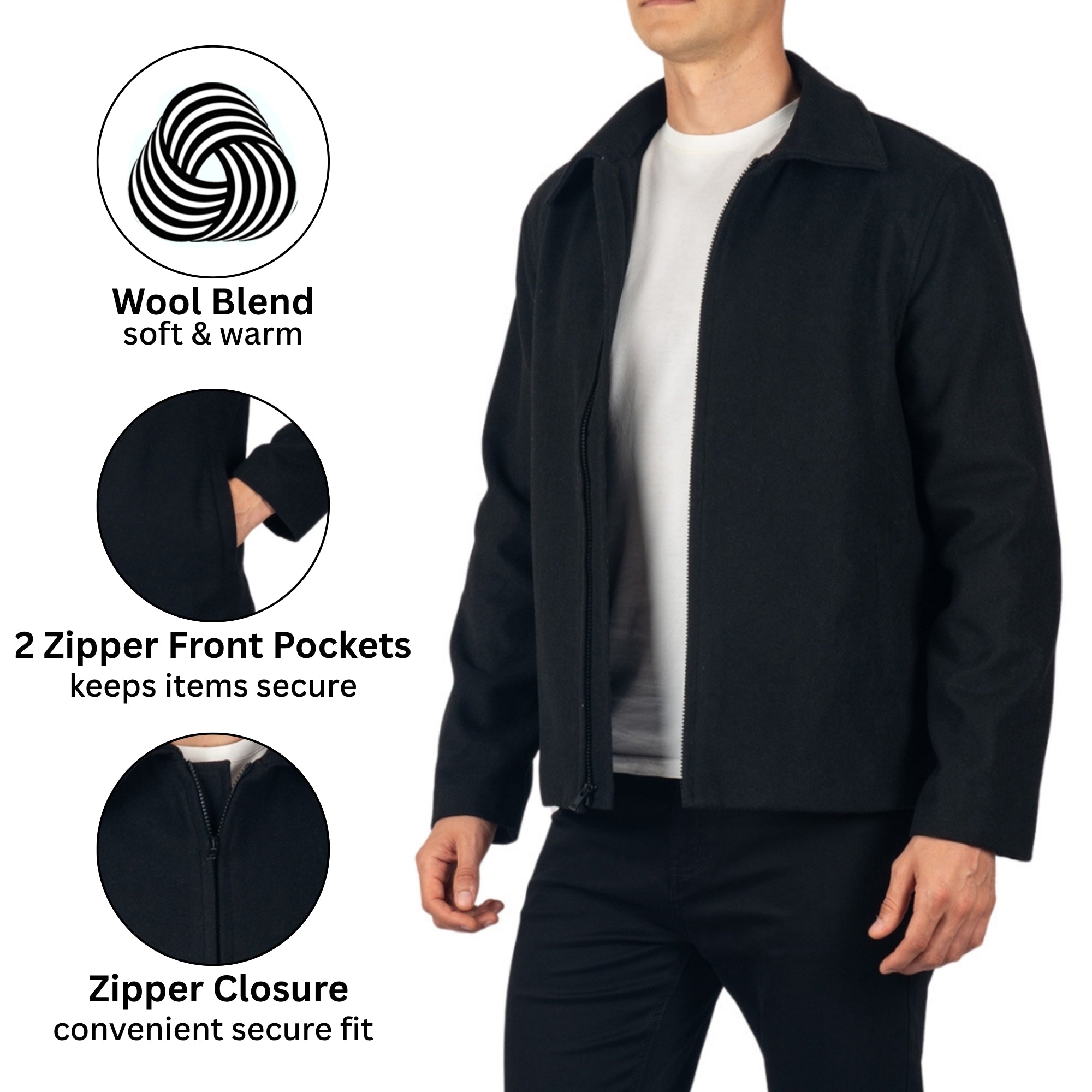Alpine Swiss Grant Mens Wool Blend Jacket Classic Zip Up Coat
