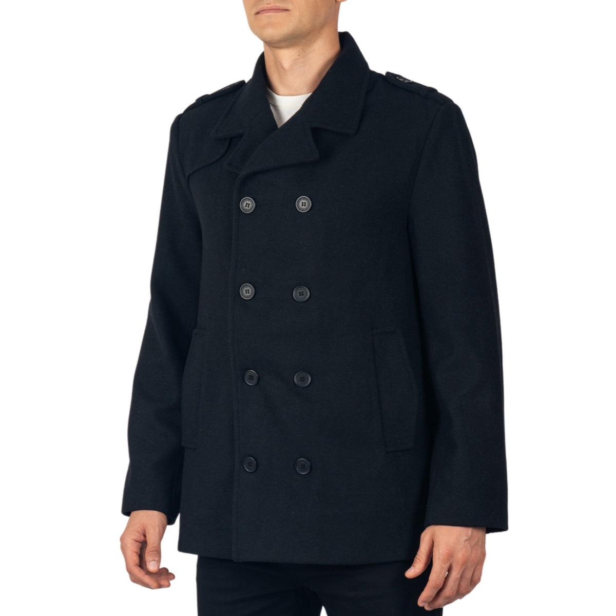 Alpine Swiss Jake Mens Pea Coat Wool Blend Double Breasted Dress Jacket Peacoat – Black