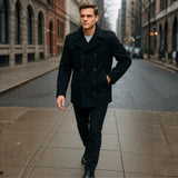Alpine Swiss Jake Mens Pea Coat Wool Blend Double Breasted Dress Jacket Peacoat – Black