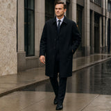 Alpine Swiss Mens Zach Knee Length Jacket Top Coat Trench Wool Blend Overcoat – Black
