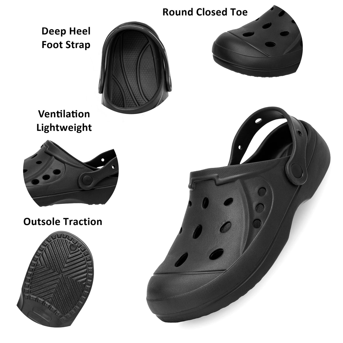 Alpine Swiss Mens Clogs Lightweight Slip On Water Sandals Comfort Garden Shoes – Black