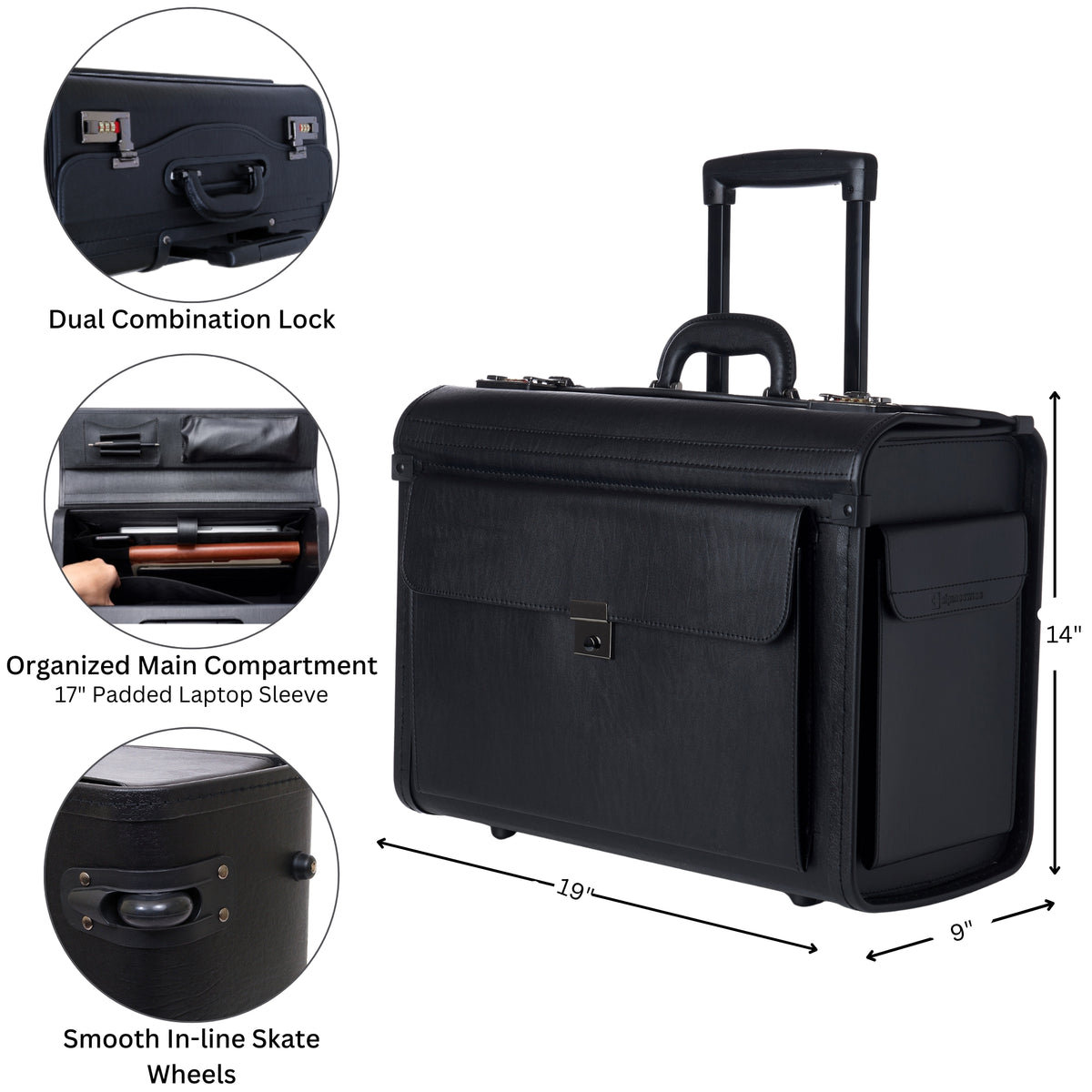 Alpine Swiss 17" Laptop Rolling Briefcase Wheels Attache Lawyers Case – Black