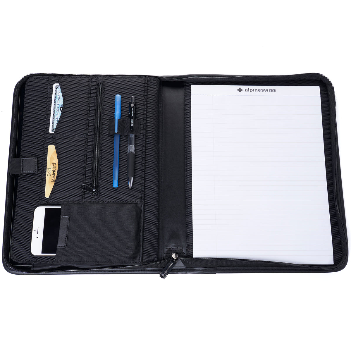 Alpine Swiss Zippered Writing Pad Business Organizer Portfolio with Tablet Sleeve – Black